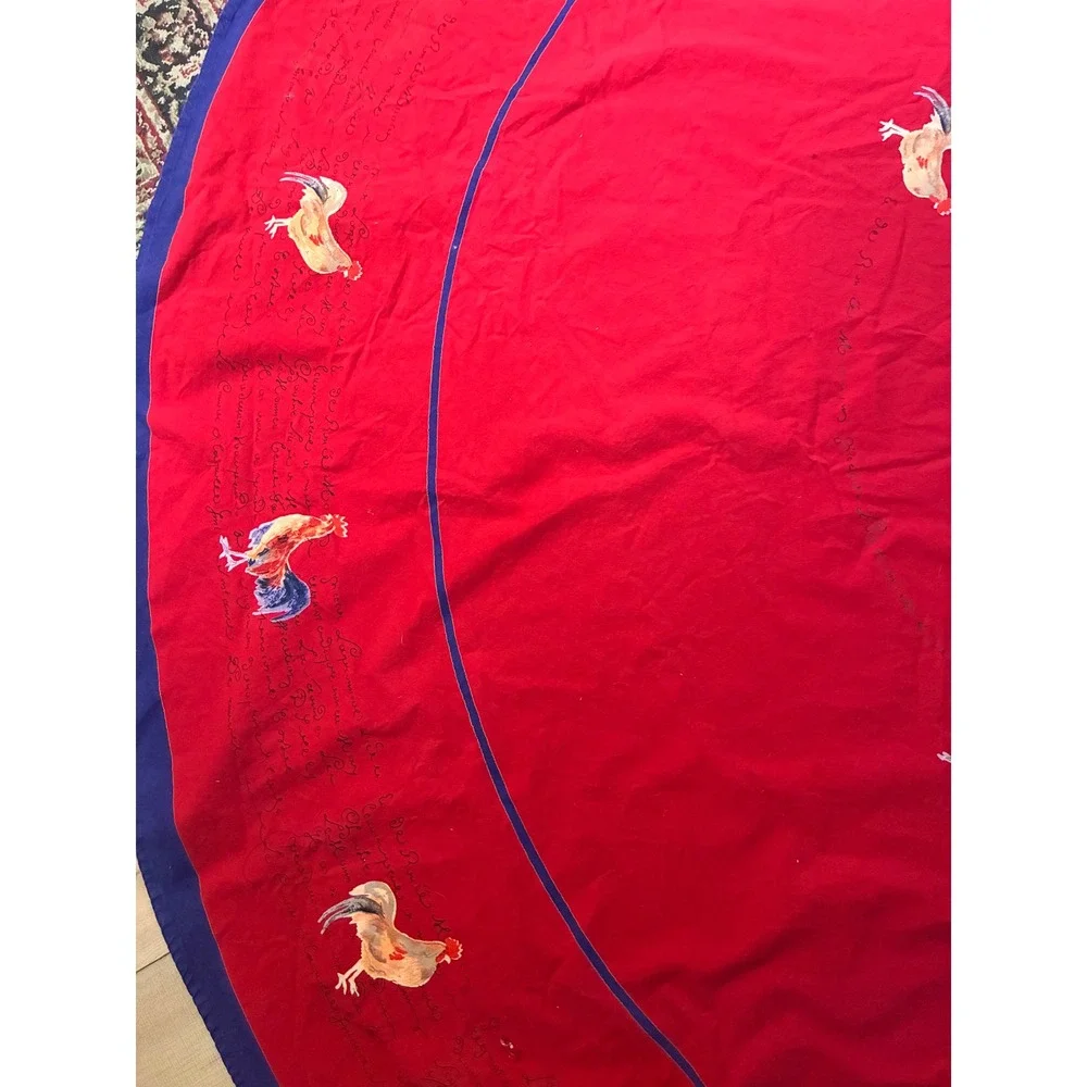 Williams Sonoma Round Tablecloth Rooster Chicken French Country 90in Red